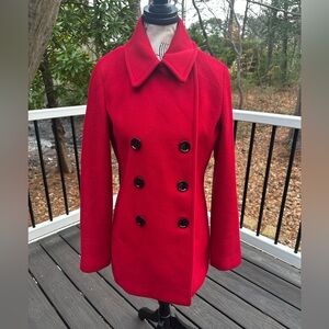 Calvin Klein Prescott Soft Red Peacoat XS Wool Cashmere Nylon Double Breasted